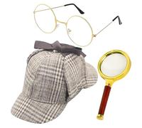 Gdiojnfg Detective Dress Up - Halloween Detective Role Play Props,Hat Glasses Magnifying Glass, Cosplay Accessories for Kids Adults Halloween Christmas Stage Performance Party Theatrical Performance