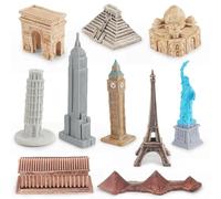 Gdiojnfg Model Building, Building Sets, 10 Global Architecture Figurine Set, Leaning Tower Of Pisa, Big Ben, Statue Of, Pyramids, Parthenon, Arc De & Inscription Temple
