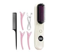 Gdiojnfg Portable Hair Straightener Cordless, USB Rechargeable Straightening Brush, Portable Anti-Frizz Straightener with 3 Temps for Long Thin Short Thick Wet Hair Curls Styling Travel
