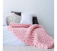 GDJGNUDK Chunky Knit Blanket, Throw Soft Chunky Wool Yarn Knitted Throw Blanket Hand Knit Warm & Cozy Blanket Couch Bed home Decor Soft Breathable Throw(Pink,80 * 100cm)