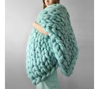 GDJGNUDK Chunky Knit Blanket, Throw Soft Chunky Wool Yarn Knitted Throw Blanket Hand Knit Warm & Cozy Blanket Couch Bed home Decor Soft Breathable Throw(Blue,100 * 100cm)