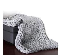 GDJGNUDK Chunky Knit Blanket, Throw Soft Chunky Wool Yarn Knitted Throw Blanket Hand Knit Warm & Cozy Blanket Couch Bed home Decor Soft Breathable Throw(Dark gray,100 * 100cm)