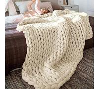 GDJGNUDK Chunky Knitted Blanket, Blanket Knitted Blanket Bedspread Throw Handmade pet Bed Chair Sofa, Arm Knit Blanket Bulky home Decor Gift(Beige,100 * 200cm)