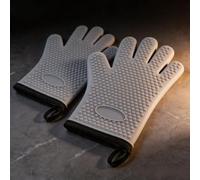 GDJIAYIYI 1 Pair Silicone Oven gloves with fingers, silicone&cotton thickened Oven Mitts heat resistant, for Oven Microwave BBQ Kitchen (Grey)