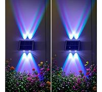 GDJIAYIYI 2 Pack Solar Wall Lights Outdoor, RGB Up and Down Solar Garden Lights with 4 LEDs, Waterproof IP65 for Fence, Patio, Backyard, Wall & Path - Energy Class A++