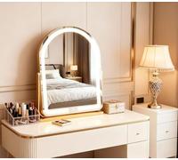GDJIAYIYI Arched LED Vanity Mirror, Gold LED Dressing Table Mirror,Countertop Makeup Mirror with Lights, Touch Switch Adjustable Brightness, 360° Rotation, 3 Color Light (Gold, 59 * 42cm)