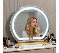 GDJIAYIYI Gold Hollywood makeup mirror with light, LED dressing table mirror, vanity mirror with lights, Light up Semicircular Mirror, Smart Touch, 3 Colors Dimmable (Light Champagne Gold, ∅40cm)