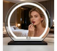 GDJIAYIYI Hollywood makeup mirror with light, dressing table mirror, vanity mirror with light, shaving mirrors free-standing, With 3 color temperature options (Black-∅50cm)