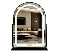 GDJIAYIYI Hollywood Vanity Mirror with LED Lights, Large Arched Dressing Table Mirror, Touch Dimmable 3 Colour Lighting, 360° Rotation, Countertop Makeup Mirror (Black, 59 * 42cm)