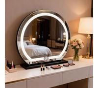 GDJIAYIYI Hollywood Vanity Mirror with LED Lights, Large Round Dressing Table Mirror, Tabletop Hollywood Makeup Mirror, Touch Control, 360° Rotation, 3 Colour Dimmable Lighting (Black, ∅50cm)
