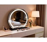 GDJIAYIYI Hollywood vanity mirror with light,Black led dressing table mirror,Tabletop makeup mirror, Touch Switch Adjustable Brightness, 360° Rotation, 3-Color Light Hollywood mirror (∅40cm)