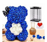 GDJIAYIYI Rose Bear,Rose Teddy Bear With Clear Display Gift Box, Rose Flower Bear Birthday Gift,Artificial Rose Bear Flower, For Moms,Women,Grandmothers,Girlfriends,Girls,Boys,Father,Blue and White