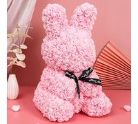 GDJIAYIYI Rose Bunny Gifts, Artificial Flower Rabbit, Easter gift,Handmade Rose Rabbit Decoration,Birthday Gift, Thanks giving, with beautiful gift box (pale pink)