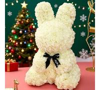 GDJIAYIYI Rose Flower Gifts, Artificial Flower Rose Rabbit, Handmade Rose Bunny,Birthday Gift, Gift for her, with beautiful gift box (milky white)