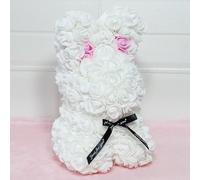 GDJIAYIYI Rose Rabbit Gifts, Artificial Flower Bunny, Handmade Rose Bunny Decoration, Romantic eternal flowers, suitable for female girlfriends, mothers, daughters(White Pink Ears)