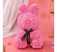 GDJIAYIYI Rose Rabbit Gifts, Artificial Flower Bunny, Handmade Rose Bunny Decoration, Romantic eternal flowers, suitable for female girlfriends, mothers, daughters (Hot Pink)