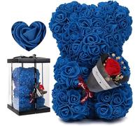 GDJIAYIYI Rose Teddy Bear,Rose flower Bear,Artificial Flower Bear, Bear Flower,Birthday Gift, for Women,Ladies,Girlfriends,Girls, Moms, Grandmothers, Fathers (Blue)