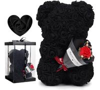 GDJIAYIYI Rose Teddy Bear,Rose flower Bear,Artificial Flower Bear, Bear Flower,Birthday Gift, for Women,Ladies,Girlfriends,Girls, Moms, Grandmothers, Fathers (Black)