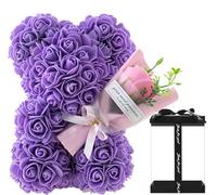 GDJIAYIYI Rose Teddy Bear With Gift Box,Rose Flower Bear For Her,Artificial Rose Bear Flower Bear, Rose Bear Flower,Birthday Gift for Women,Ladies,Girlfriends,Girls, Moms, Grandmothers (Purple)