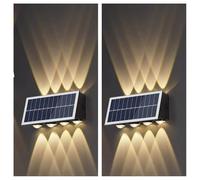GDJIAYIYI Solar Wall Light Outdoor, up and Down Lights, Solar Fence Lights, Waterproof,3-Color Light, Energy Class A+++ (8 LED Light(2 Pack))
