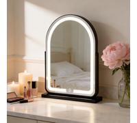 GDJIAYIYI Vanity Mirror with Lights, Black LED Hollywood Mirror for Dressing Table,44 * 32cm Arched Makeup Mirror with Lighting,3 Colour Light, 360° Rotation,USB Powered