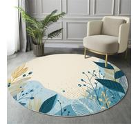 GDJSMIN 160Cm Round Area Rug,Abstract Leaf Design Floor Rug, Machine Washable Plant Elements Carpet Floor Mat,Non Slip Soft Circle Carpet For Bedroom Living Room Home Decor,Blue