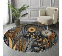 GDJSMIN 160Cm Round Area Rug,Flower Vine Elements Floor Rug, Machine Washable Bohemian Style Carpet Floor Mat,Non Slip Soft Circle Carpet For Bedroom Living Room Home Decor,Dark Gray