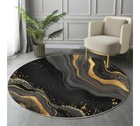 GDJSMIN 180Cm Round Area Rug,Gold Glitter Floor Rug, Machine Washable Luxe Marble Pattern Carpet Floor Mat,Non Slip Soft Circle Carpet For Bedroom Living Room Home Decor,Black