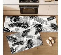 GDJSMIN 2 Pieces Kitchen Rug Set,Minimalist Plant Leaves Non-Slip and Washable Kitchen Mat for Hallway, Dining Room, and Entryway - 50×80cm+50×120cm,Palm Leaf Pattern