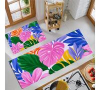 GDJSMIN 2 Pieces Kitchen Rug Set,Tropical Plant Illustrations Non-Slip And Washable Kitchen Mat For Hallway, Dining Room, And Entryway - 44×70Cm+44×120Cm,Abstract Monstera Leaf