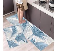 GDJSMIN 2 Pieces Kitchen Rug Set,Tropical Plants Non-Slip And Washable Kitchen Mat For Hallway, Dining Room, And Entryway - 44×70Cm+44×120Cm,Palm Leaf Pattern