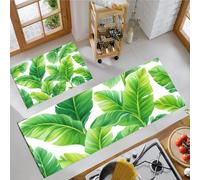 GDJSMIN 2 Pieces Non Slip Kitchen Mat,Banana Leaf Pattern Kitchen Rug Set, Tropical Plants Washable Hallway Runner Sets, Dining Room, Entryway And Door Mat Set,44×70Cm+44×120Cm