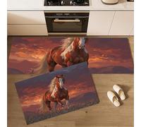 GDJSMIN 2 Pieces Non Slip Kitchen Mat,Illustration Of A Majestic Horse Kitchen Rug Set, Romantic Sunset View Washable Hallway Runner Sets, Dining Room, Entryway And Door Mat Set,50×80Cm+50×120Cm