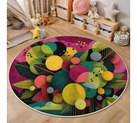 GDJSMIN 200Cm Round Area Rug,Geometric Flowers Leaves Floor Rug, Machine Washable Abstract Floral Arrangement Carpet Floor Mat,Non Slip Soft Circle Carpet For Bedroom Living Room Home Decor,Dark Pink