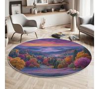 GDJSMIN 200cm Round Area Rug,Lush Forest Mountain Pattern Floor Rug, Machine Washable Autumn Landscape Carpet Floor Mat,Non Slip Soft Circle Carpet for Bedroom Living Room Home Decor,Orange