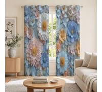 GDJSMIN 3D Relief Curtains 52 x 84 Inch Bedroom Blackout Curtains Clay Daisy Thermal Insulated Energy Saving Eyelet Curtain for Living Room 52 x 84 Inch Light Blue
