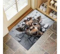 GDJSMIN 3Dcracked Wall Door Mats Indoor Washable,Soft Low Pile Front Door Mat,Non-Slip Entrance Rug,Happy Giraffe Design Floor Carpet,Floor Carpet Kitchen Laundry Bedroom(Light Gray, 40 X 60 cm)