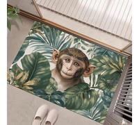 GDJSMIN 50 X 80 Cm Washable Small Entryway Area Rugs, Front Door Mat Monkey Palm Leaf Indoor Machine Mats, Tropical Plant Leaves Non Slip Low Pile Mat For Bedroom Nursery Kids Room Entry Olive Green