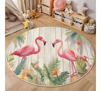 GDJSMIN 60Cm Round Area Rug,Flamingo Palm Leaf Prints Floor Rug, Machine Washable Tropical Floral Style Carpet Floor Mat,Non Slip Soft Circle Carpet For Bedroom Living Room Home Decor,Pink
