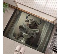 GDJSMIN 60X90 Cm Washable Entryway Area Rugs,Front Door Mat Water Buffalo Reading Newspaper While Sitting Toilet Indoor Machine Mats,Exaggerated Animals Non Slip Low Pile Mat For Bedroom Dark Brown