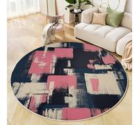 GDJSMIN 80Cm Round Area Rug,Geometric Block Design Floor Rug, Machine Washable Abstract Painting Carpet Floor Mat,Non Slip Soft Circle Carpet For Bedroom Living Room Home Decor,Pink