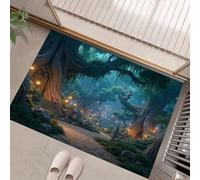 GDJSMIN 90 X 150 Cm Washable Small Entryway Area Rugs, Front Door Mat Giant Trees Paths Indoor Machine Mats, Fantasy Forest Non Slip Low Pile Mat For Bedroom Nursery Kids Room Entry Dark Green