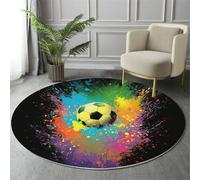 GDJSMIN 90Cm Round Area Rug,Graffiti Football Floor Rug, Machine Washable Sports Theme Carpet Floor Mat,Non Slip Soft Circle Carpet For Bedroom Living Room Home Decor,Green