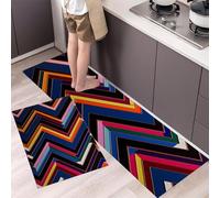 GDJSMIN Abstract Modern Kitchen Mat, Non Slip Washable Kitchen Floor Rug,Geometric Diagonal Stripes, Soft Absorbent Mat For Kitchens Sink,44×70Cm+44×120Cm,Blue