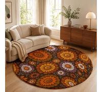 GDJSMIN American Country Flowers Round Rug 160cm Cosmos Pattern Soft Machine Washable Non Slip Low-Pile Circle Thin Rug for Living Room Kitchen Bedroom Dining Room Orange Color