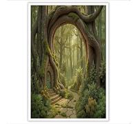 GDJSMIN Ancient Tree Arch Cabin Canvas Wall Art Painting - Wall Decor Moss Green Pictures Room Decoration Magical Forest Print Poster Artwork For Living Room Home Decor Unframed 30×40 Cm