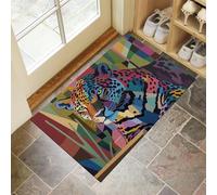 GDJSMIN Animal Leopard Painting Door Mats Indoor - Non-Slip Outdoor Doormat Cubist Style Boards Dirt Trapping Doormat, Low Profile Entrance Rugs For Back & Front Door, Patios - 45 X 75 cm, Brown