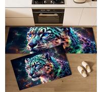 GDJSMIN Animals Snow Leopard Portrait Kitchen Rugs And Mats Non Skid Washable Set Of 2, Mysterious Starry Sky Kitchen Floor Mats, Blue-Purple Kitchens Runner Rug,40×60Cm+40×120Cm