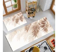 GDJSMIN Artistic Style Kitchen Mats - Light Brown Palm Leaf Illustration Non Slip Washable Kitchen Rug Sets 2 Piece Beige For Hallway Laundry Room 50×80Cm+50×120Cm