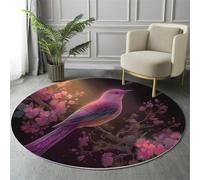 GDJSMIN Artistic Style Rugs Round Ø 80Cm Living Room Pink Bird Flower Pattern Non-Slip Area Rug Round Machine Washable Floor Carpet Short Pile Soft Circle Rug For Bedroom Nursery,Dark Pink